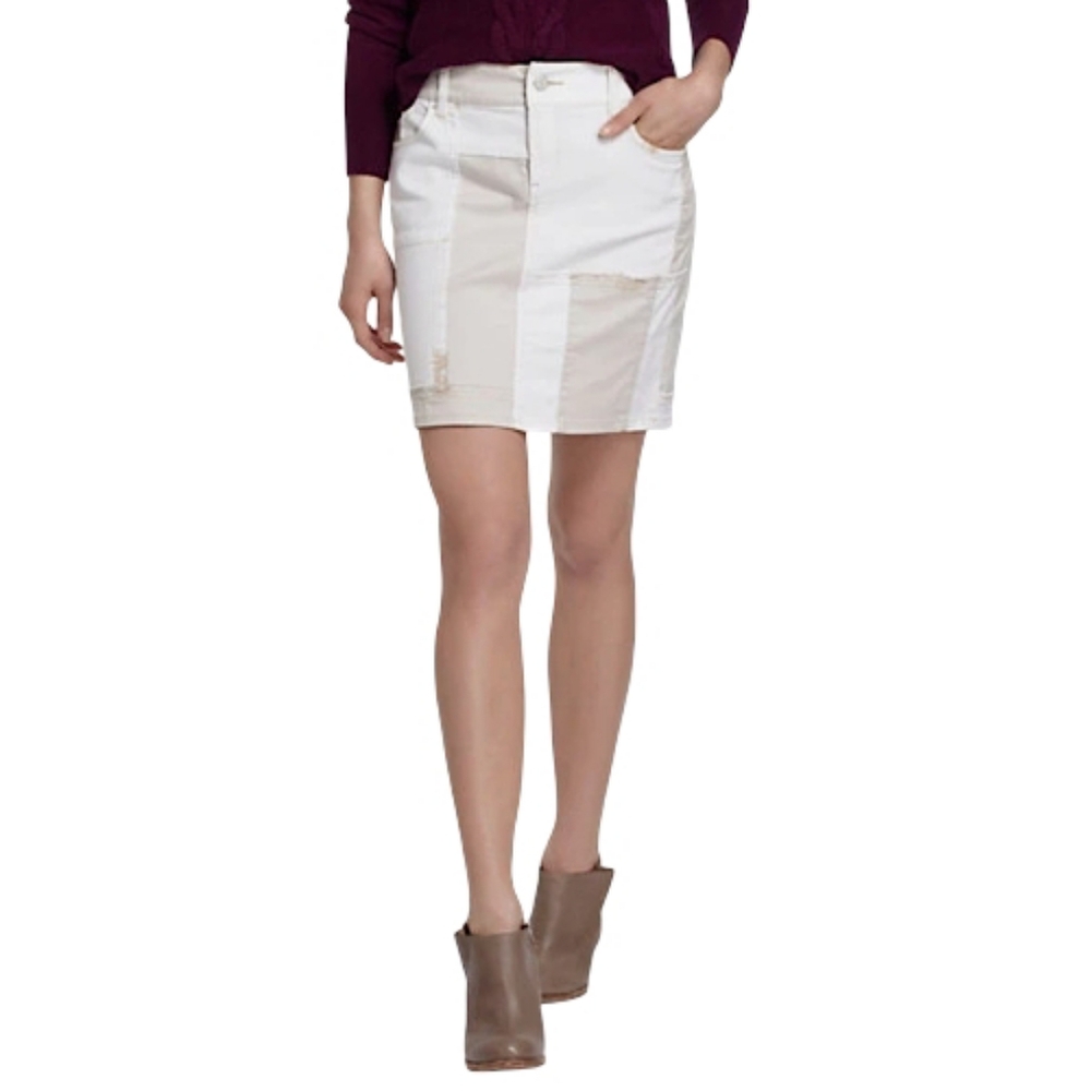 Pilcro Neutral Patchwork Mini Skirt Cream Tan 26